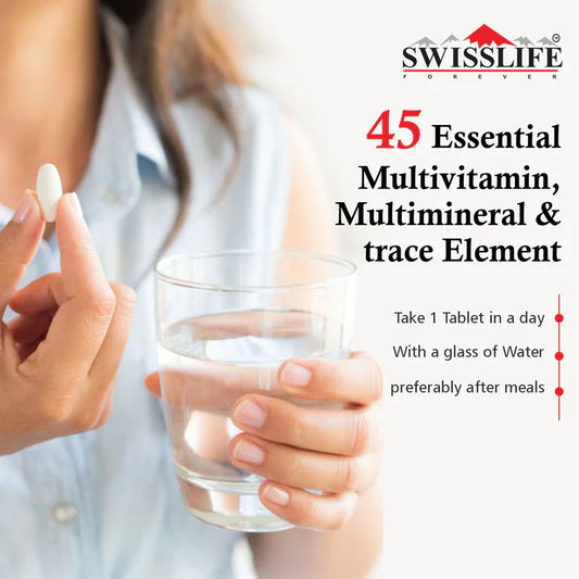 SwissLife Forever Multivitamin with Probiotics | 45 Ingredients with Vitamins A, B Complex, C, D, E, Zinc, Biotin, Minerals & Giloy | For Men & Women | (60 Tablets)