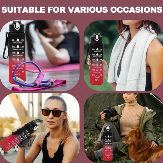 Motivational Sipper Water Bottle with Straw & Time Marker 900 ml