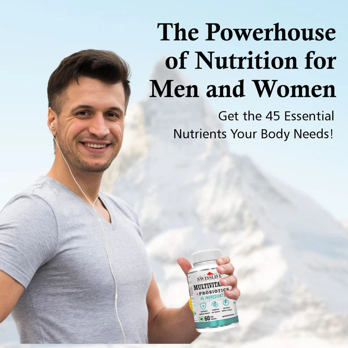 SwissLife Forever Multivitamin with Probiotics | 45 Ingredients with Vitamins A, B Complex, C, D, E, Zinc, Biotin, Minerals & Giloy | For Men & Women | (60 Tablets)