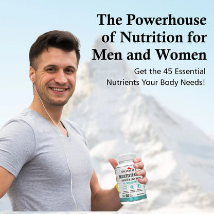 SwissLife Forever Multivitamin with Probiotics | 45 Ingredients with Vitamins A, B Complex, C, D, E, Zinc, Biotin, Minerals & Giloy | For Men & Women | (60 Tablets)