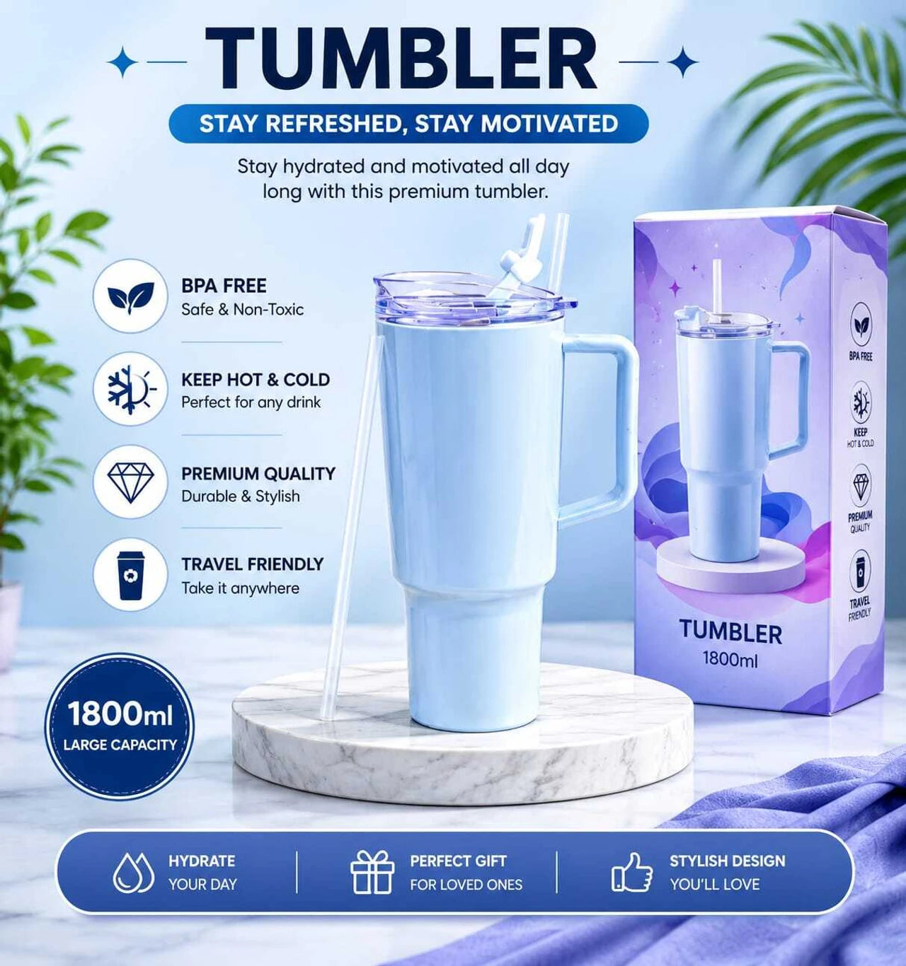 Premium Toony Tumbler 1800ml Combo with any color (Pack of 2)