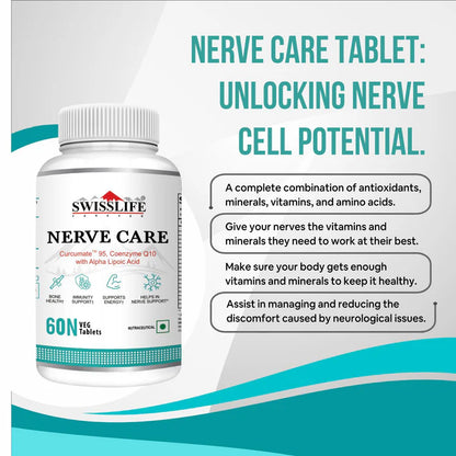 SwissLife Forever Nerve Care Tablets | With Curcumate™ 95 (Curcumin), Coenzyme Q10 & Alpha Lipoic Acid | Supports Nerve Health, Bone Strength, Eye & Skin Wellness | For Men & Women | 60 Tablets
