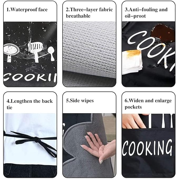 Polyester Home Use Apron - Free Size (Black, Pack of 2)