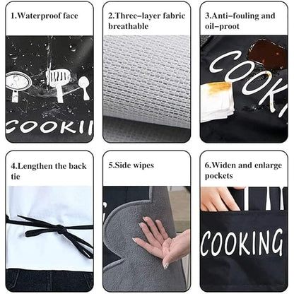 Polyester Home Use Apron - Free Size (Black, Pack of 2)
