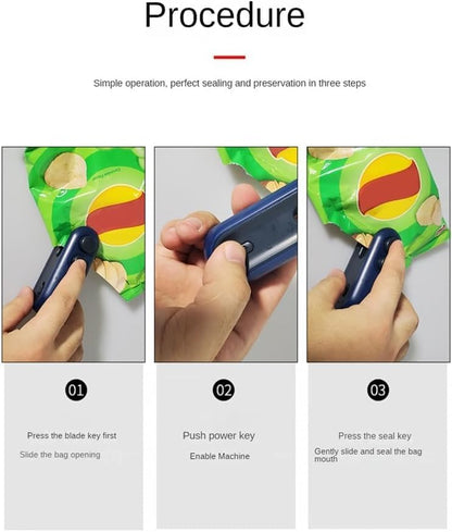 Portable Mini Sealing Machine, Handheld 2-in-1 Heat Sealer and Cutter, Rechargeable Battery, Food Storage Bag Sealer for Snacks, Chips, Fresh Storage, Plastic Bags
