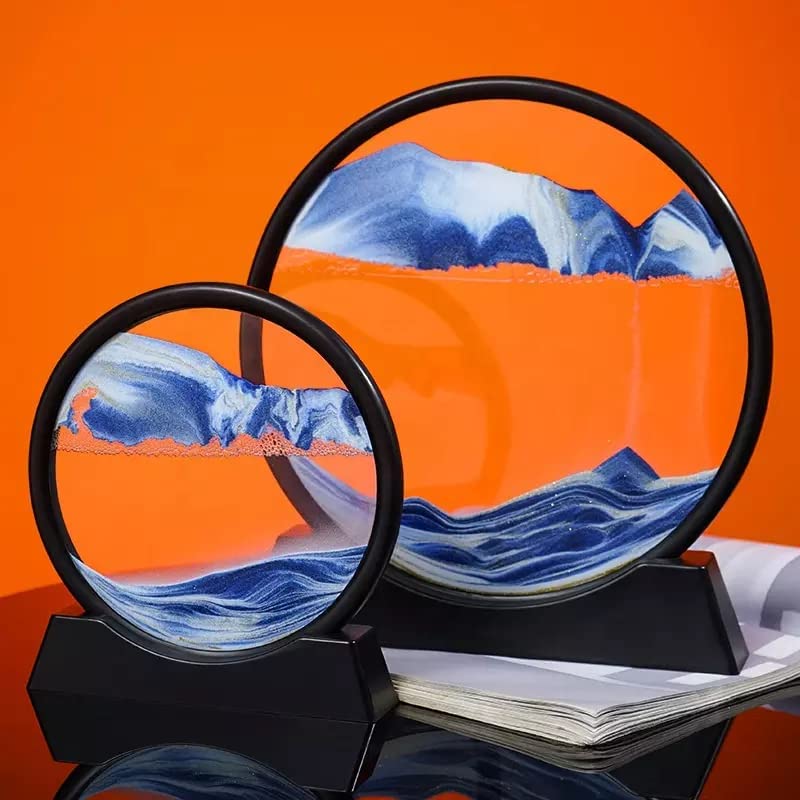 3D Dynamic Sand Art Picture Glass Frame 7.5 inch, Moving Sand Art Liquid Motion Sandscapes Showpieces | Stress Reliever, Quicksand Relaxing Painting Home Office Desktop Decoration (Yellow)