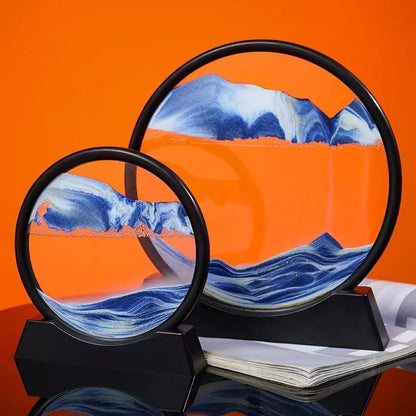 3D Dynamic Sand Art Picture Glass Frame 7.5 inch, Moving Sand Art Liquid Motion Sandscapes Showpieces | Stress Reliever, Quicksand Relaxing Painting Home Office Desktop Decoration (Yellow)