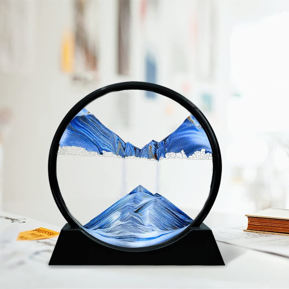 3D Dynamic Sand Art Picture Glass Frame 7.5 inch, Moving Sand Art Liquid Motion Sandscapes Showpieces | Stress Reliever, Quicksand Relaxing Painting Home Office Desktop Decoration (Yellow)