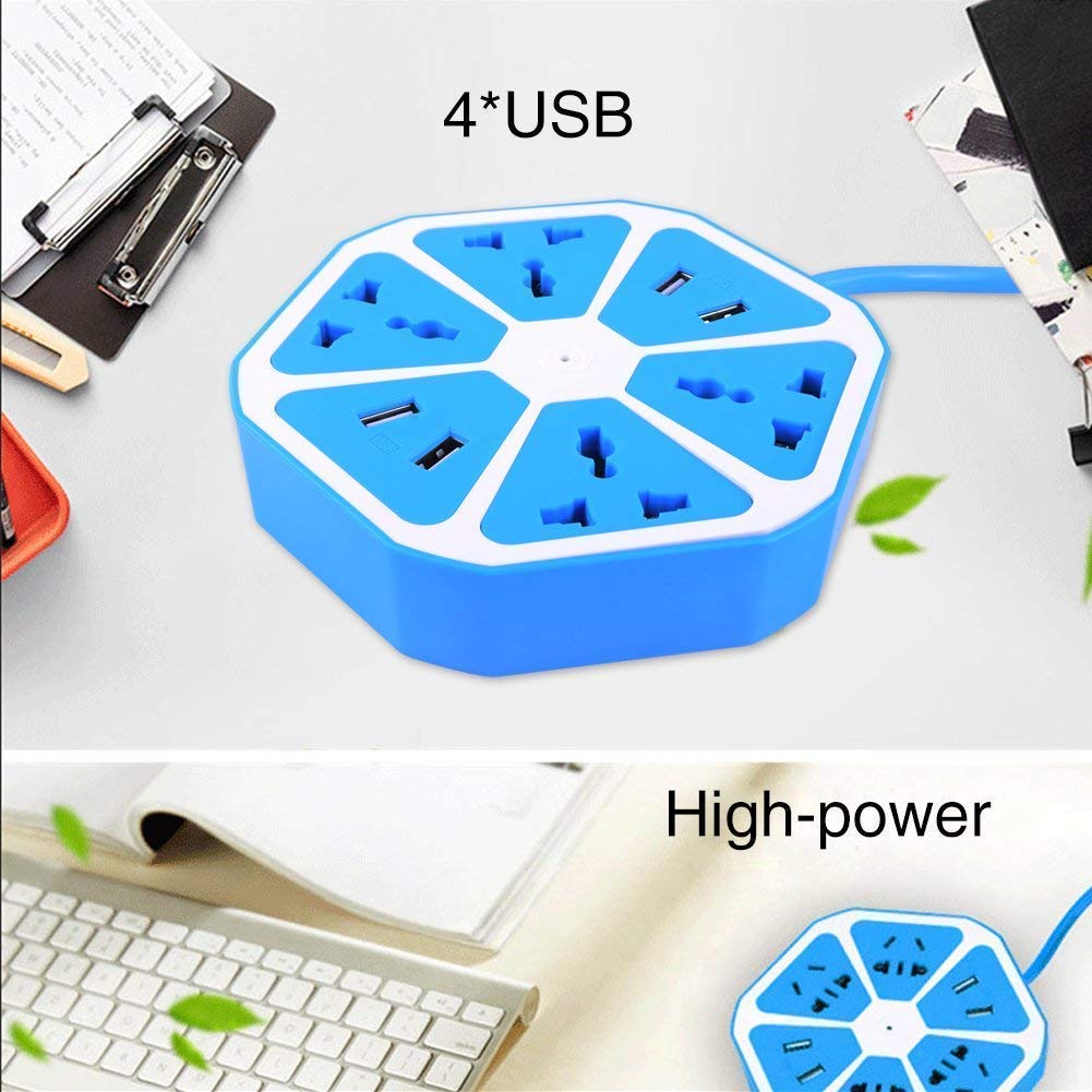 Hexagon Extension Board with 4 USB Ports, 2500W Power Socket, 1 Mtr Surge Protection Cord, Multi-Faced Safety Outlets