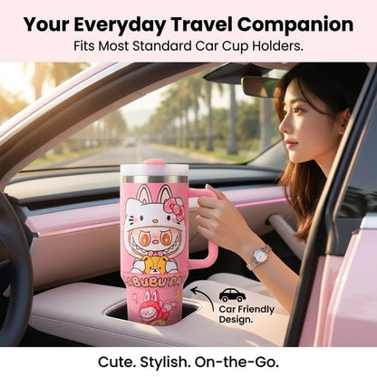 Kawaii Stainless Steel Tumbler with Handle & Straw