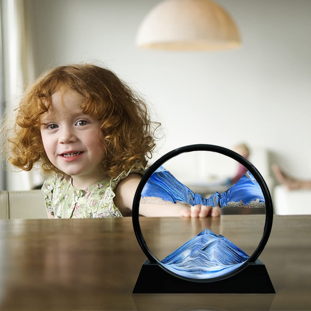 3D Dynamic Sand Art Picture Glass Frame 7.5 inch, Moving Sand Art Liquid Motion Sandscapes Showpieces | Stress Reliever, Quicksand Relaxing Painting Home Office Desktop Decoration (Yellow)