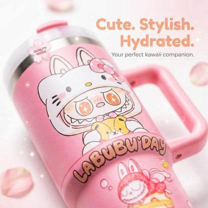Kawaii Stainless Steel Tumbler with Handle & Straw