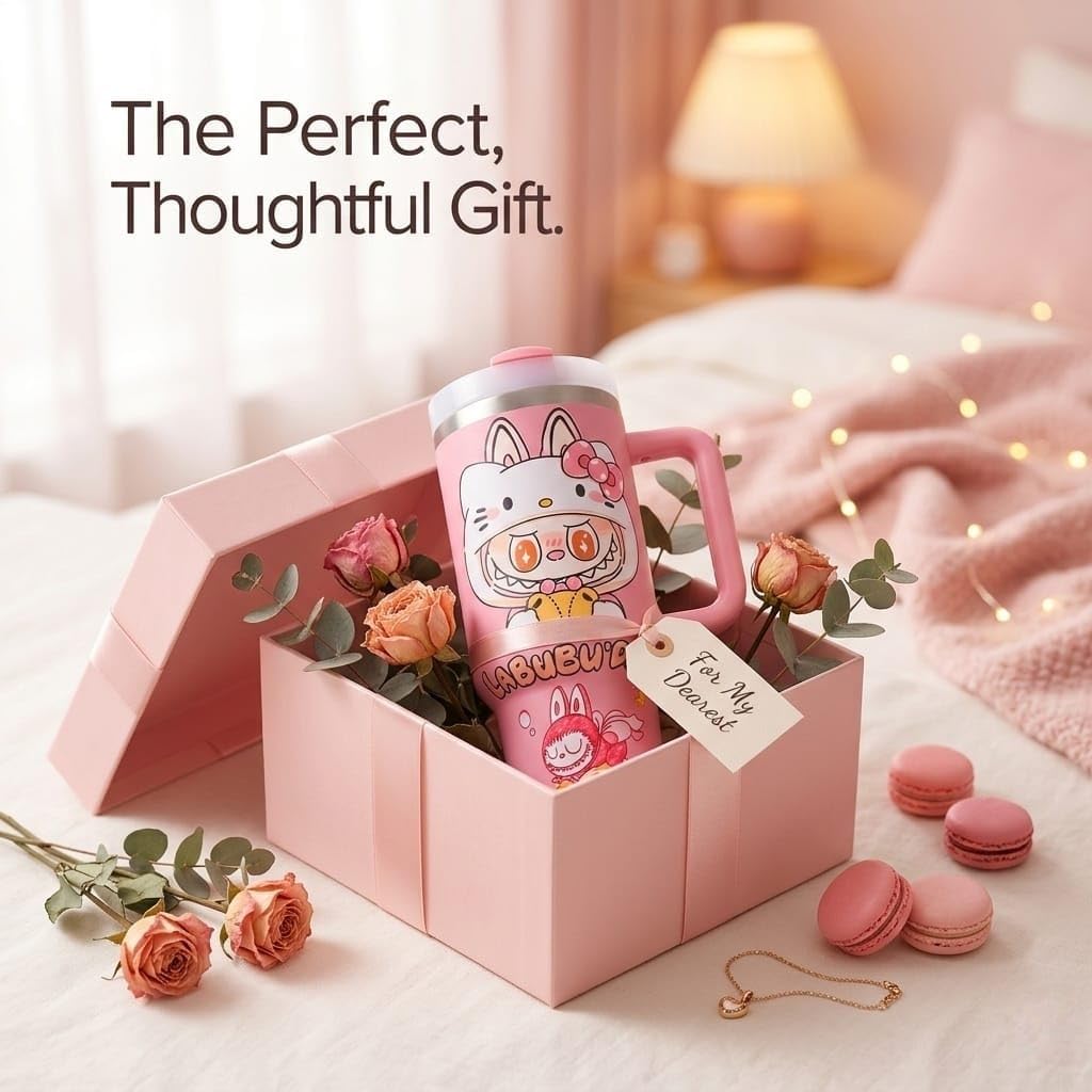 Kawaii Stainless Steel Tumbler with Handle & Straw