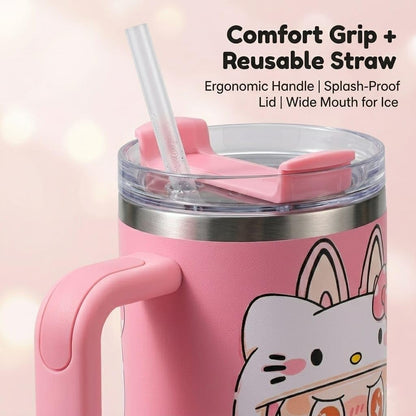 Kawaii Stainless Steel Tumbler with Handle & Straw