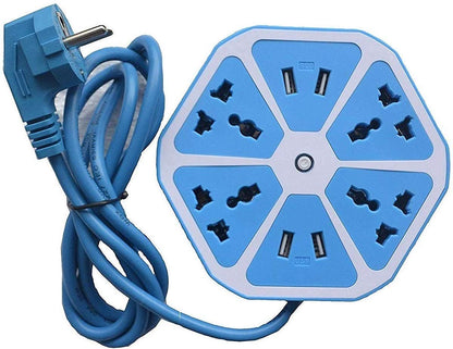 Hexagon Extension Board with 4 USB Ports, 2500W Power Socket, 1 Mtr Surge Protection Cord, Multi-Faced Safety Outlets