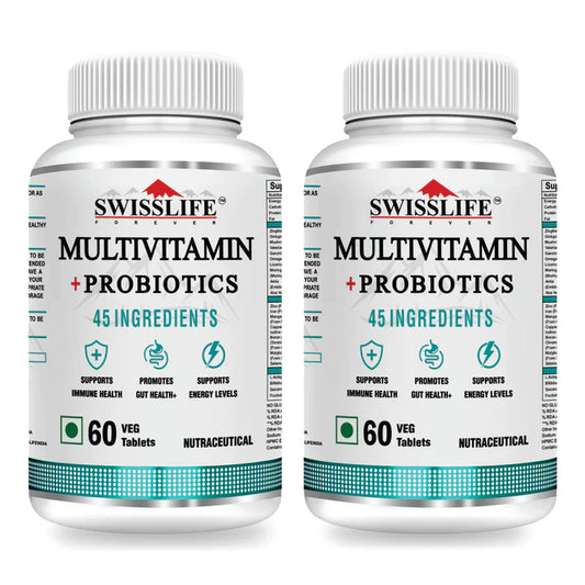 SwissLife Forever Multivitamin with Probiotics | 45 Ingredients with Vitamins A, B Complex, C, D, E, Zinc, Biotin, Minerals & Giloy | For Men & Women | 60 Tablets (Pack of 2)