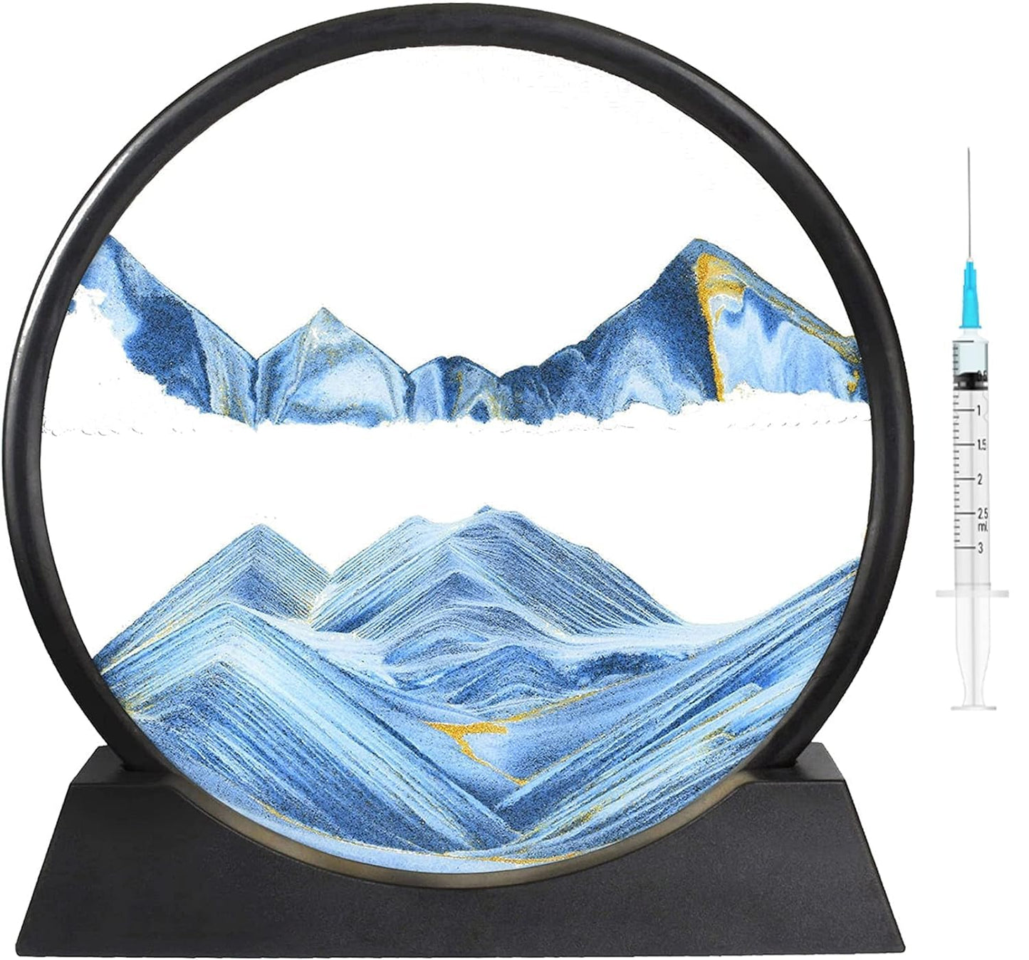 3D Dynamic Sand Art Picture Glass Frame 7.5 inch, Moving Sand Art Liquid Motion Sandscapes Showpieces | Stress Reliever, Quicksand Relaxing Painting Home Office Desktop Decoration (Yellow)