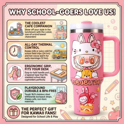 Kawaii Stainless Steel Tumbler with Handle & Straw
