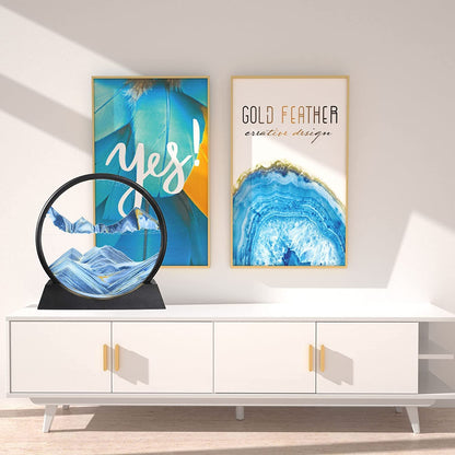 3D Dynamic Sand Art Picture Glass Frame 7.5 inch, Moving Sand Art Liquid Motion Sandscapes Showpieces | Stress Reliever, Quicksand Relaxing Painting Home Office Desktop Decoration (Yellow)