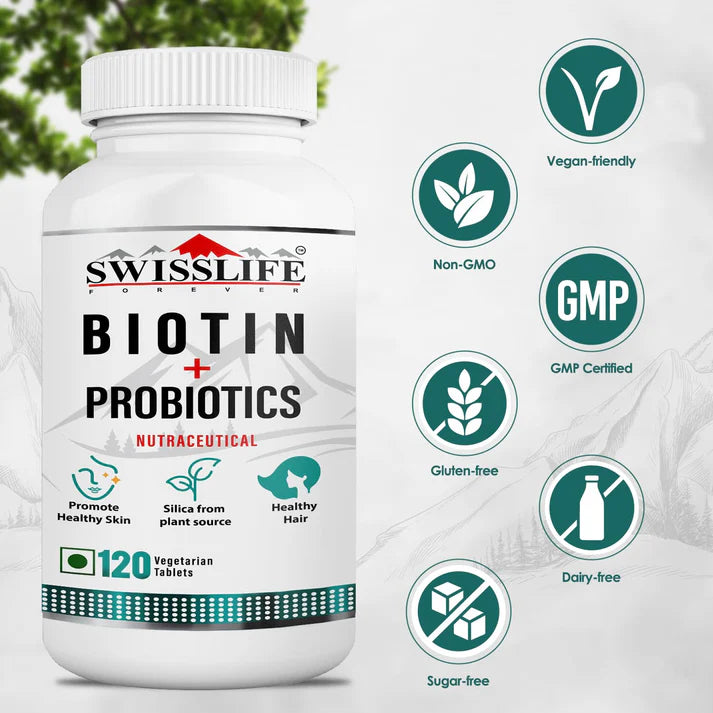 SwissLife Forever Combo Pack of Vitamin D3 +k2 Tablets with Biotin Probiotics Tablets (120 Tablets Each)