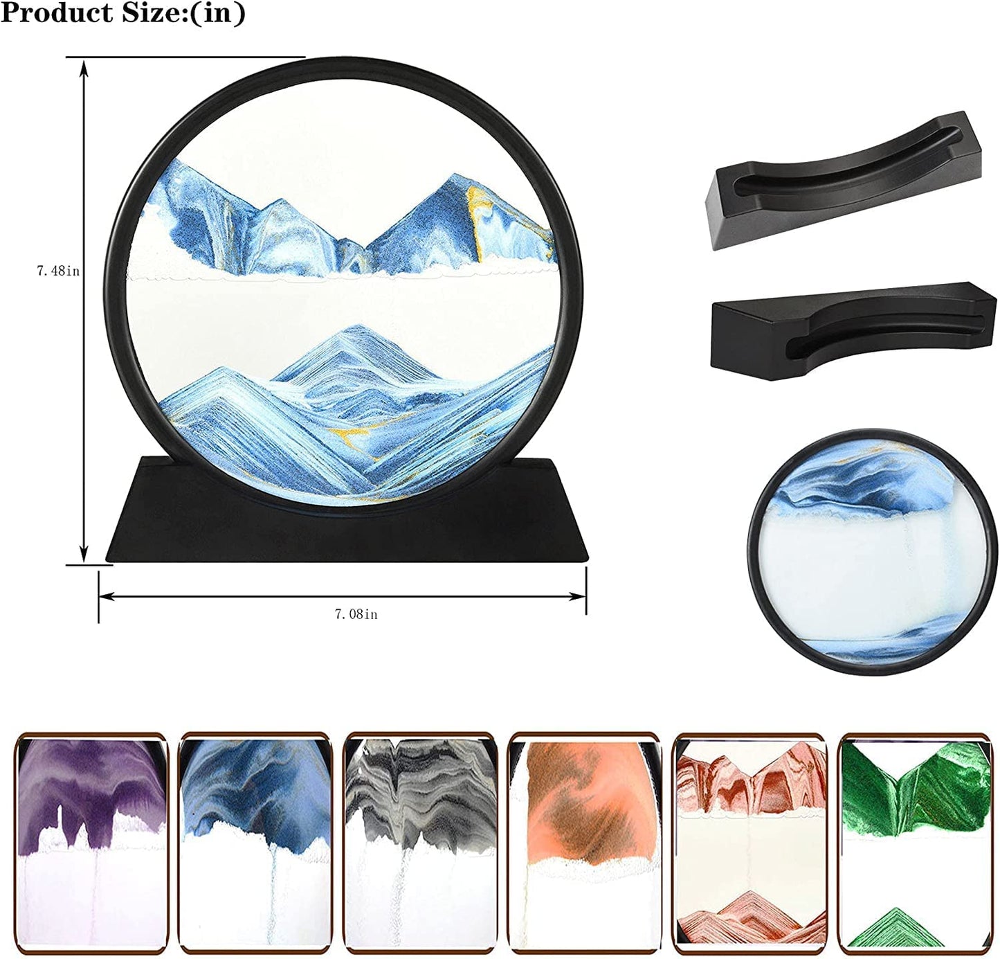 3D Dynamic Sand Art Picture Glass Frame 7.5 inch, Moving Sand Art Liquid Motion Sandscapes Showpieces | Stress Reliever, Quicksand Relaxing Painting Home Office Desktop Decoration (Yellow)