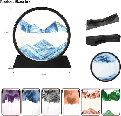 3D Dynamic Sand Art Picture Glass Frame 7.5 inch, Moving Sand Art Liquid Motion Sandscapes Showpieces | Stress Reliever, Quicksand Relaxing Painting Home Office Desktop Decoration (Yellow)