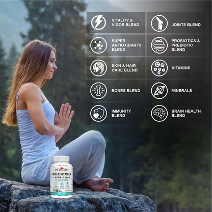 SwissLife Forever Multivitamin with Probiotics | 45 Ingredients with Vitamins A, B Complex, C, D, E, Zinc, Biotin, Minerals & Giloy | For Men & Women | (60 Tablets)