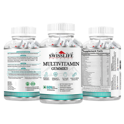 SwissLife Forever Multivitamin Gummies with Folic Acid & Vitamin C | Enriched with Vitamins A, D, E, B6, B9, B12 | Sugar-Free | Supports Immunity & Overall Health | 60 Veg Gummies