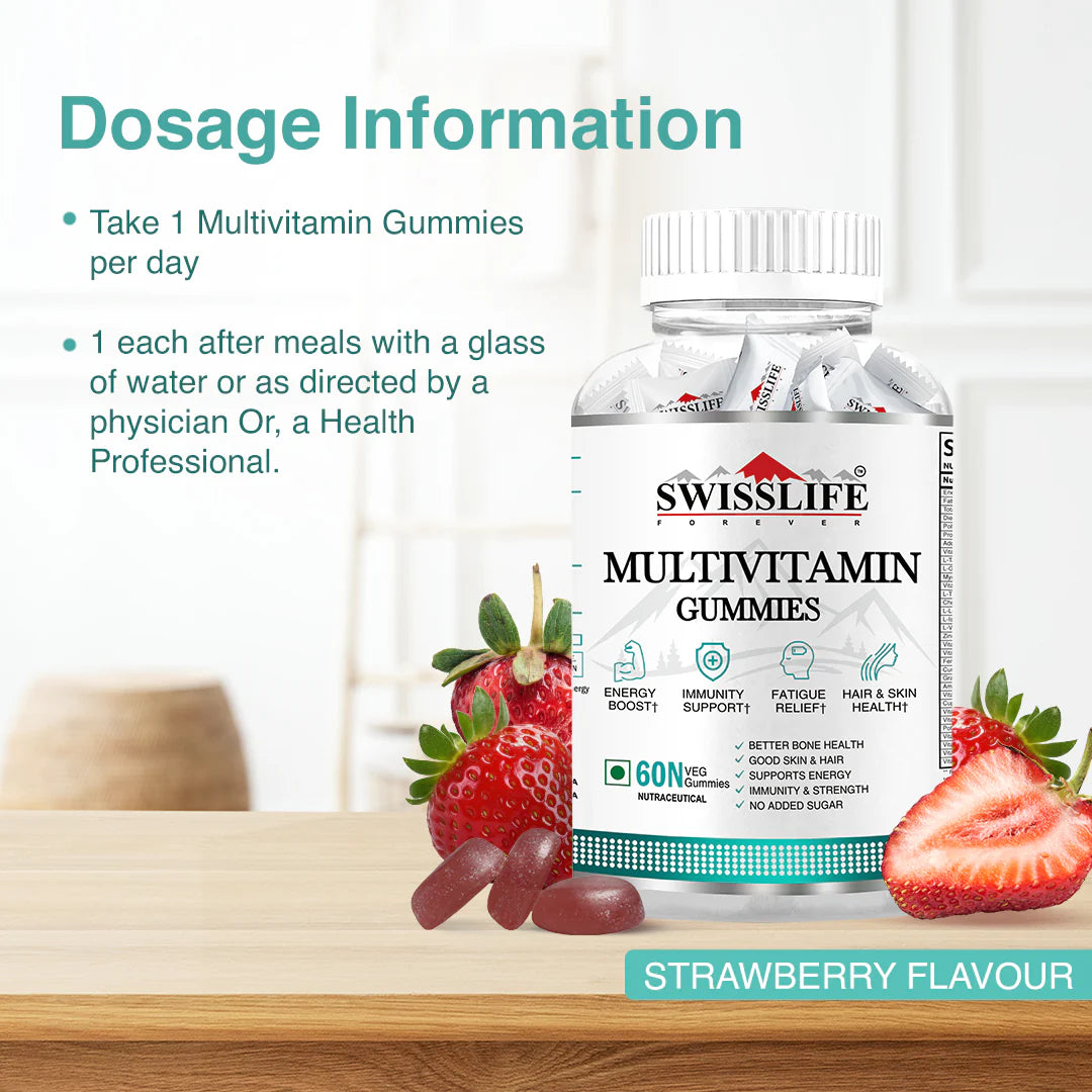 SwissLife Forever Multivitamin Gummies with Folic Acid & Vitamin C | Enriched with Vitamins A, D, E, B6, B9, B12 | Sugar-Free | Supports Immunity & Overall Health | 60 Veg Gummies