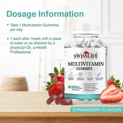 SwissLife Forever Multivitamin Gummies with Folic Acid & Vitamin C | Enriched with Vitamins A, D, E, B6, B9, B12 | Sugar-Free | Supports Immunity & Overall Health | 60 Veg Gummies