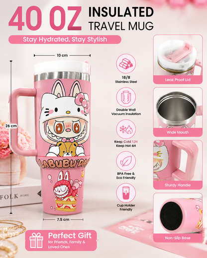 Kawaii Stainless Steel Tumbler with Handle & Straw