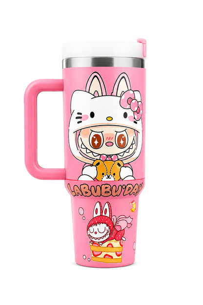 Kawaii Stainless Steel Tumbler with Handle & Straw