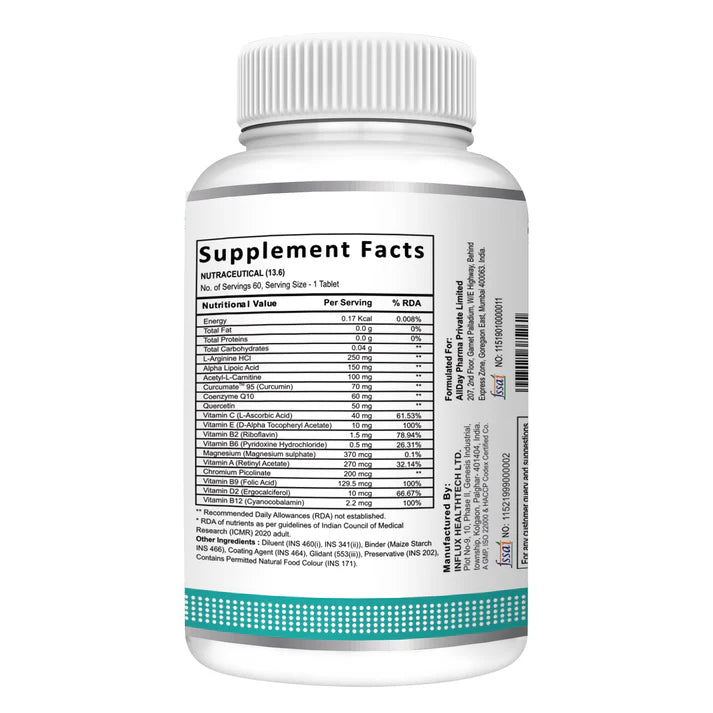 SwissLife Forever Nerve Care Tablets | With Curcumate™ 95 (Curcumin), Coenzyme Q10 & Alpha Lipoic Acid | Supports Nerve Health, Bone Strength, Eye & Skin Wellness | For Men & Women | 60 Tablets