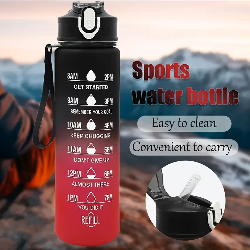 Motivational Sipper Water Bottle with Straw & Time Marker 900 ml