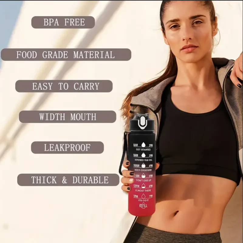 Motivational Sipper Water Bottle with Straw & Time Marker 900 ml