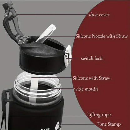 Motivational Sipper Water Bottle with Straw & Time Marker 900 ml