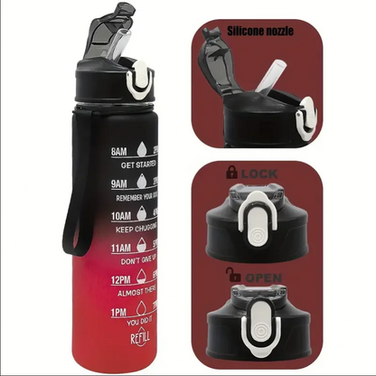 Motivational Sipper Water Bottle with Straw & Time Marker 900 ml
